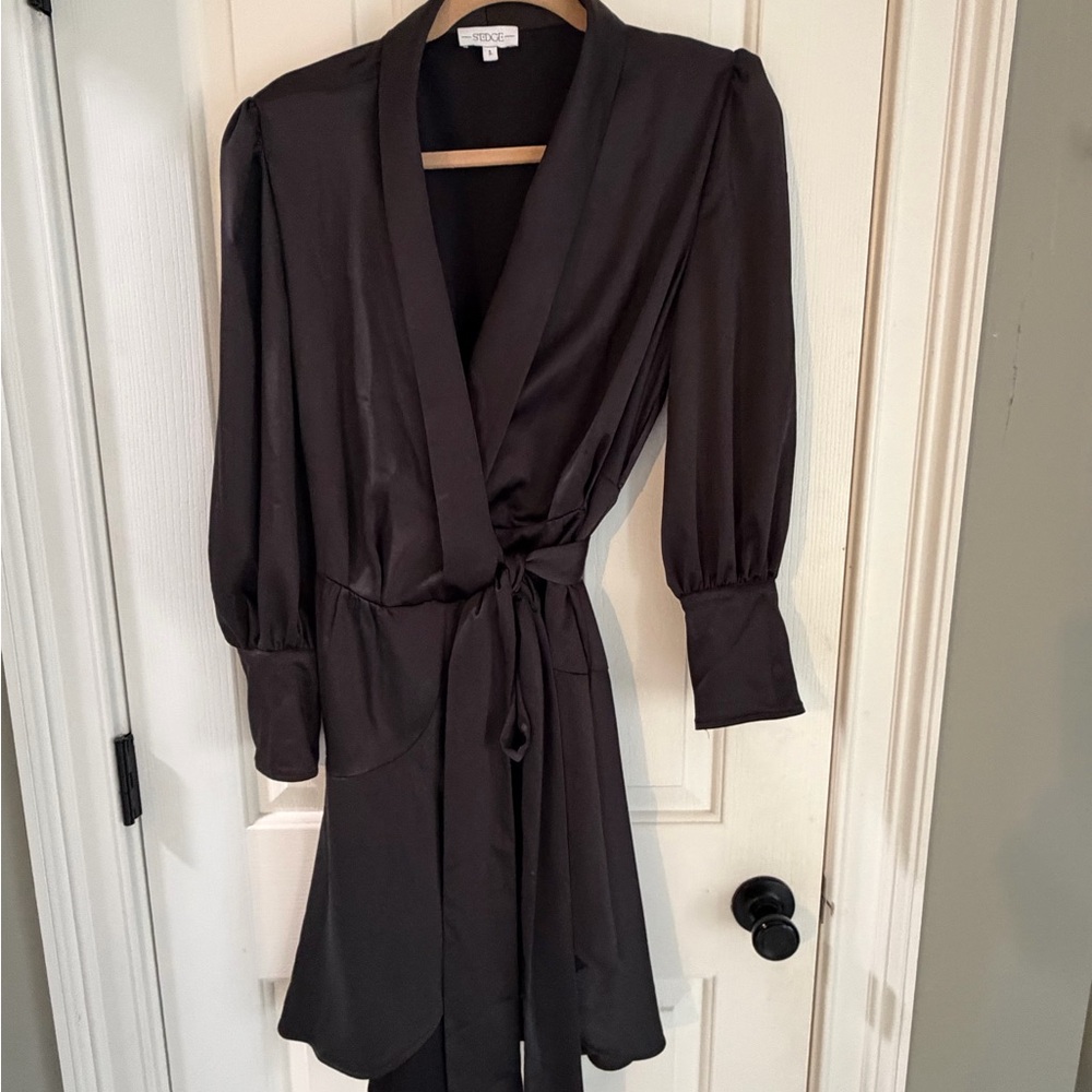 Long Sleeve Mini Black Wrap Dress
